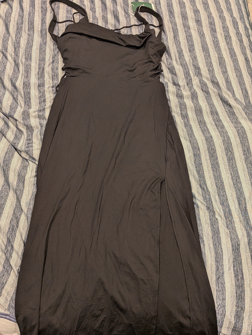 HALARA Black Maxi Slip Dress with Slim Straps